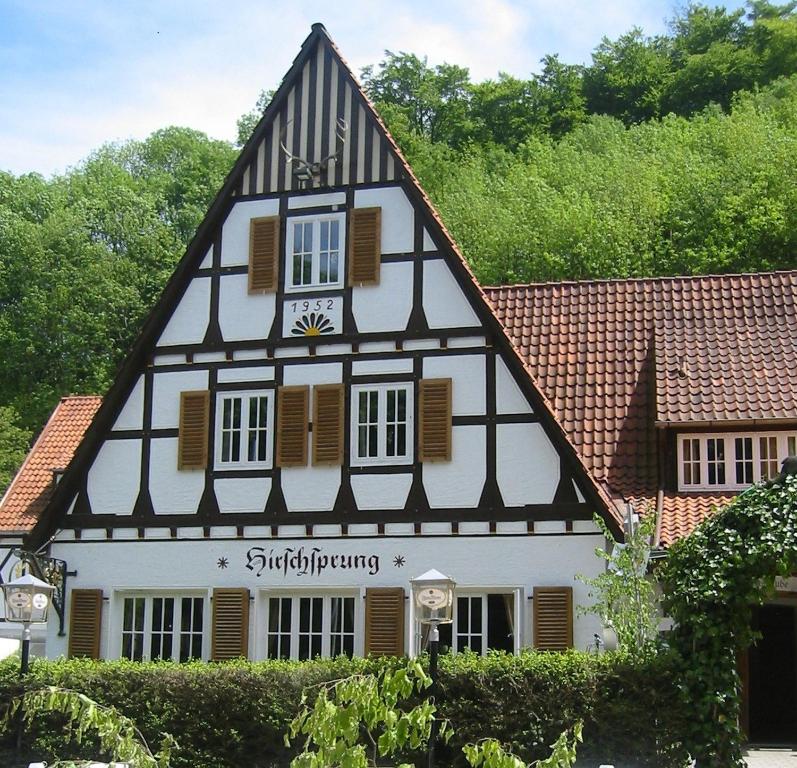 a building with a black and white building at Landhaus Hirschsprung in Detmold