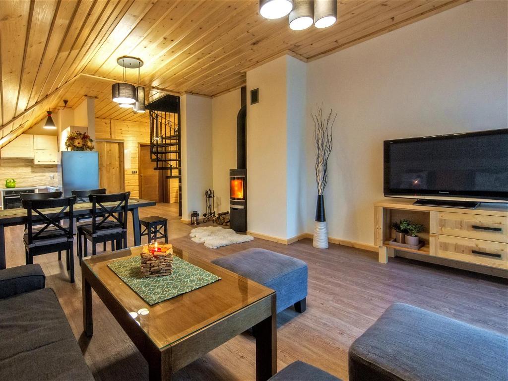 salon z dużym telewizorem z płaskim ekranem w obiekcie Apartamenty 58 Czarny Groń w mieście Rzyki