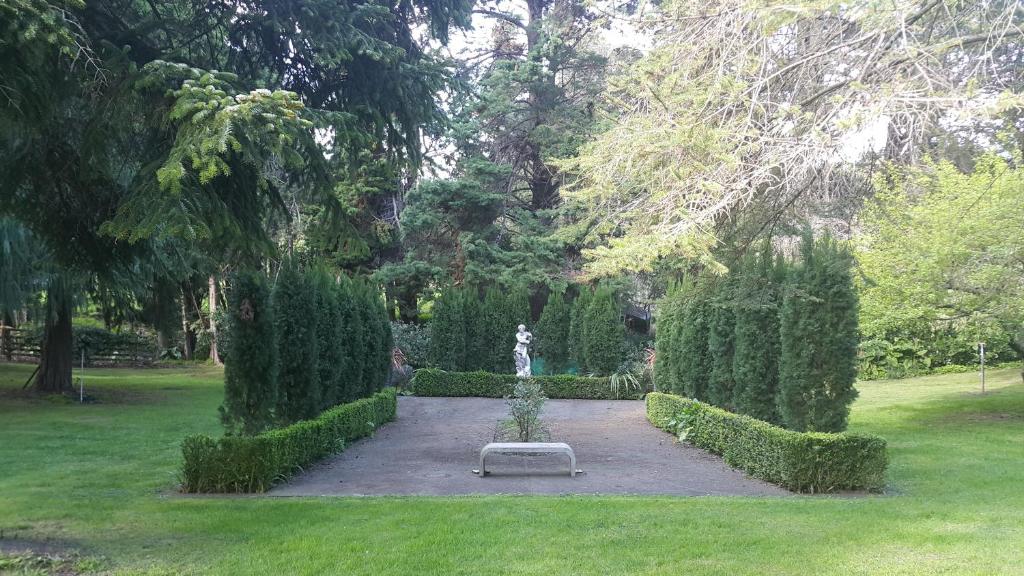 un jardín con un banco en medio de un parque en La Belle Vie Bed & Breakfast, en Napier