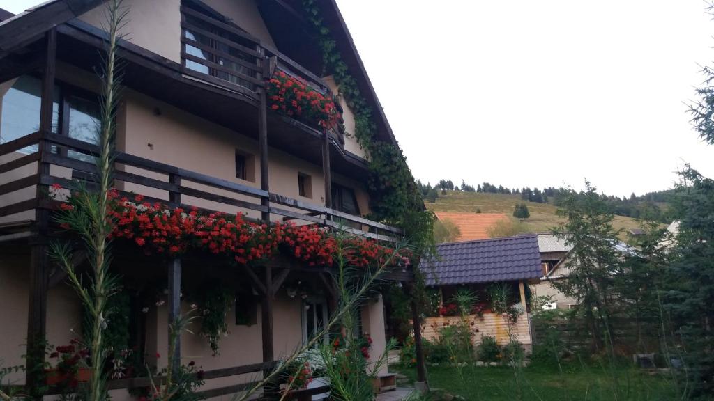 a building with red flowers on the side of it at Cabana Ada 2 in Vartop