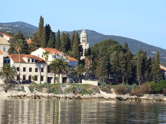 un gran edificio a orillas de un cuerpo de agua en Apartments Jasmina, en Korčula