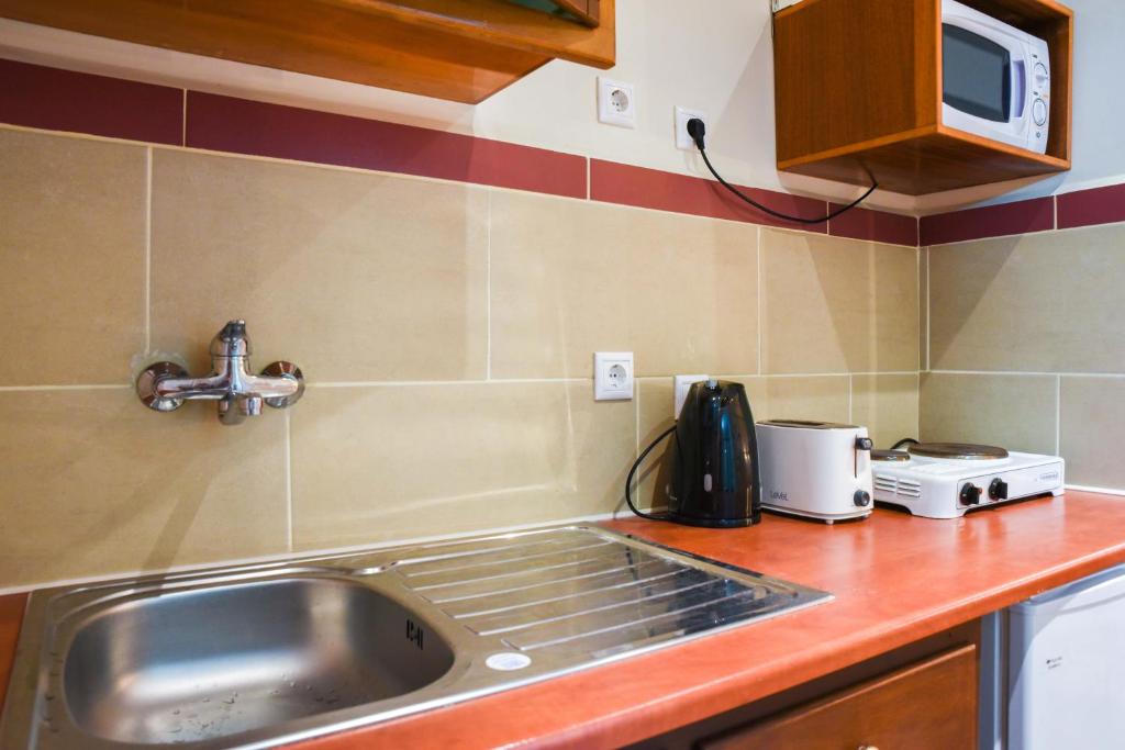 Kuchyň nebo kuchyňský kout v ubytování Chrysoula Hotel