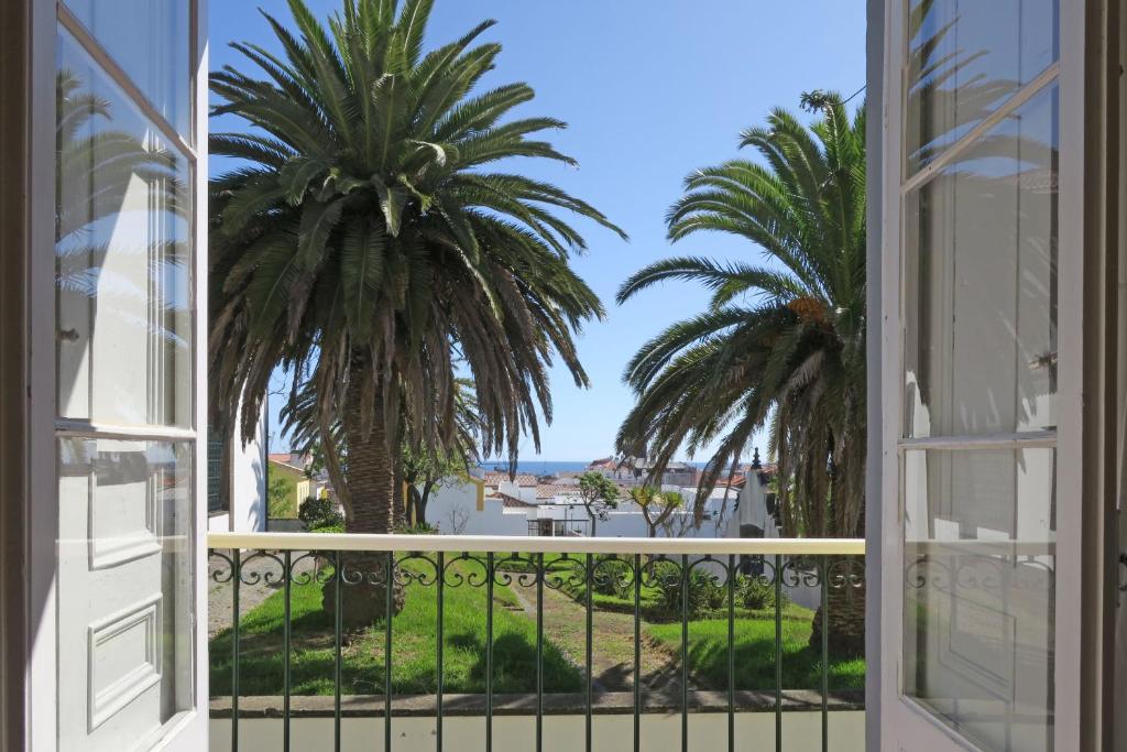 una ventana abierta con palmeras en el fondo en Downtown Ponta Delgada, en Ponta Delgada