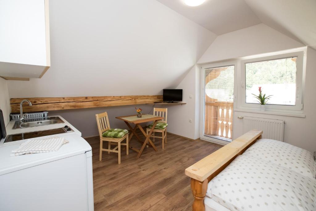 Kuchyň nebo kuchyňský kout v ubytování TriSa apartments Bohinj