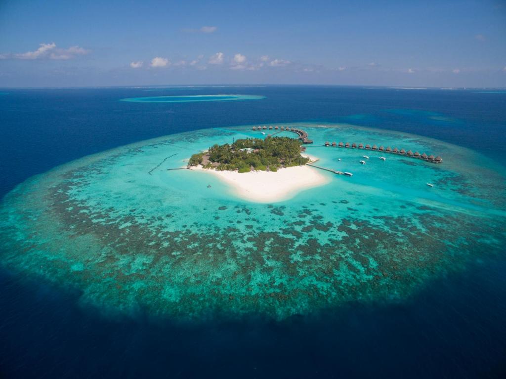 an aerial view of an island in the ocean at Thulhagiri Island Resort & Spa in North Male Atoll