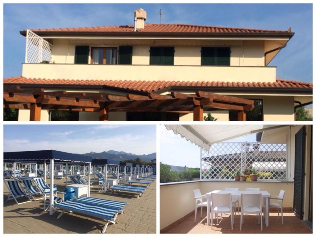 a collage of photos with chairs and a house at Appartamento con terrazza panoramica in Forte dei Marmi