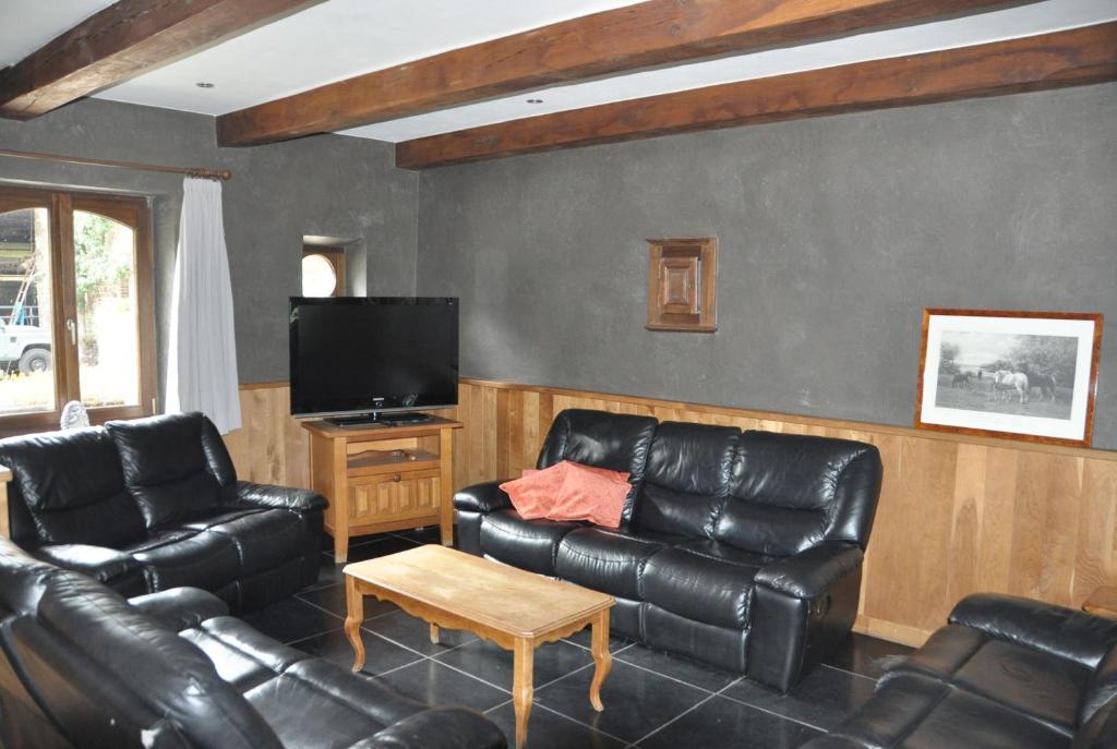 TV a/nebo společenská místnost v ubytování Gîte Ferme d'Ortie