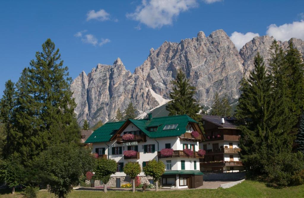 un hotel con una montaña en el fondo en Hotel Oasi, en Cortina dʼAmpezzo