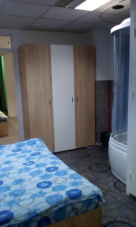 アルバ・ユリアにあるGarsoniera Del Dodoのベッド1台、バスルーム(バスタブ付)が備わります。