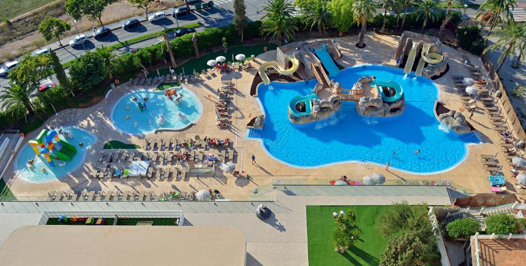 an overhead view of a pool at a water park at Sol Barbados in Magaluf