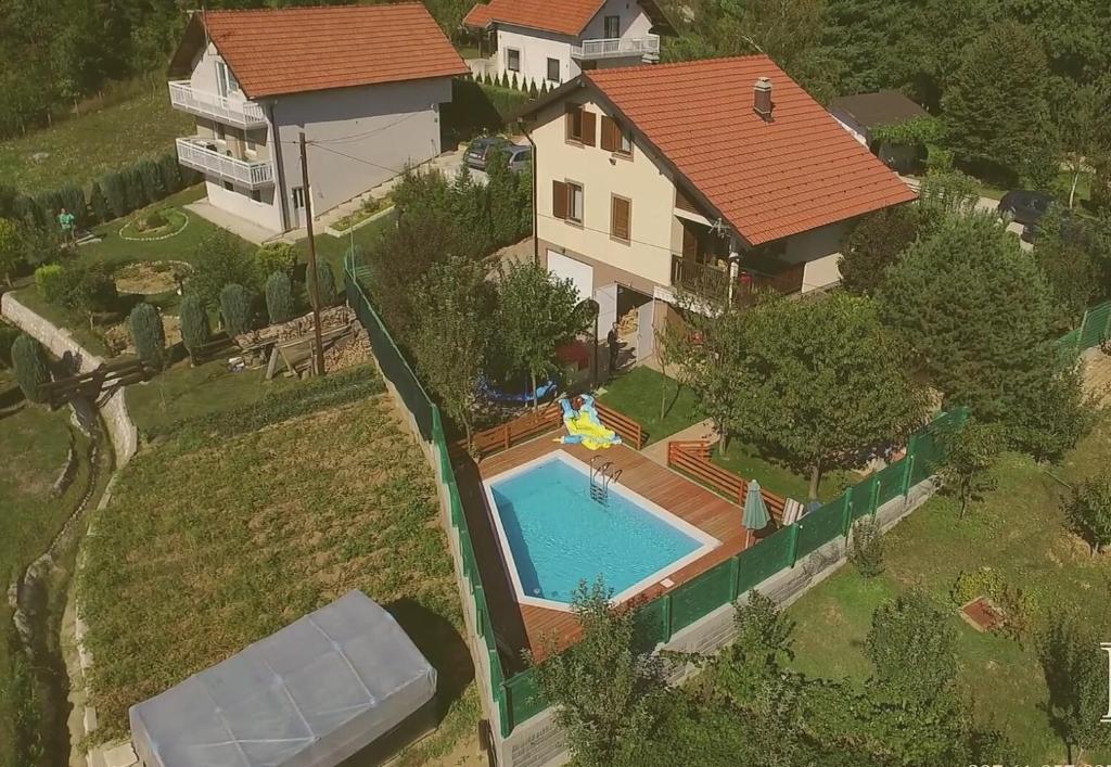 an overhead view of a house with a swimming pool at Home away from home in Ilidža