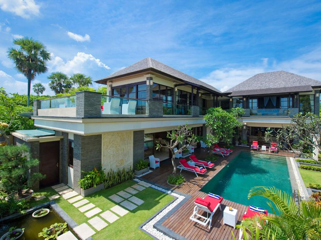 an aerial view of a house with a swimming pool at Villa LeGa in Seminyak