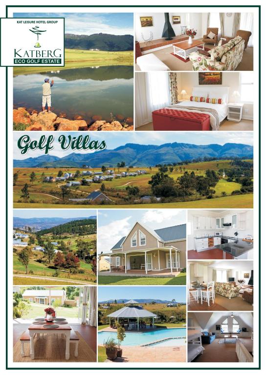 eine Collage aus Bildern von Häusern und Eigentumswohnungen in der Unterkunft Katberg Eco Golf Estate in Balfour