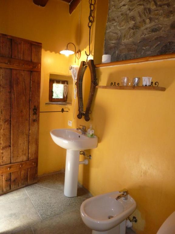 a bathroom with a sink and a toilet at Agriturismo Barba Gust in Cesana Torinese