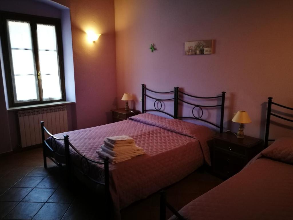 a bedroom with two beds and a window at Il Boscaiolo in Torniella