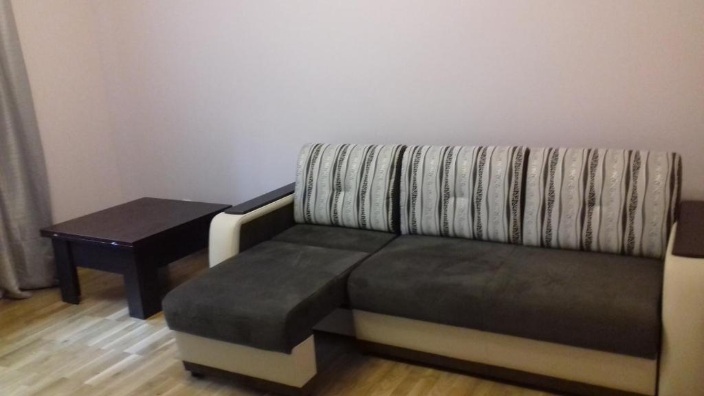 スヴェトロゴルスクにあるКвартира в Светлогорскеのソファ、テーブルが備わります。