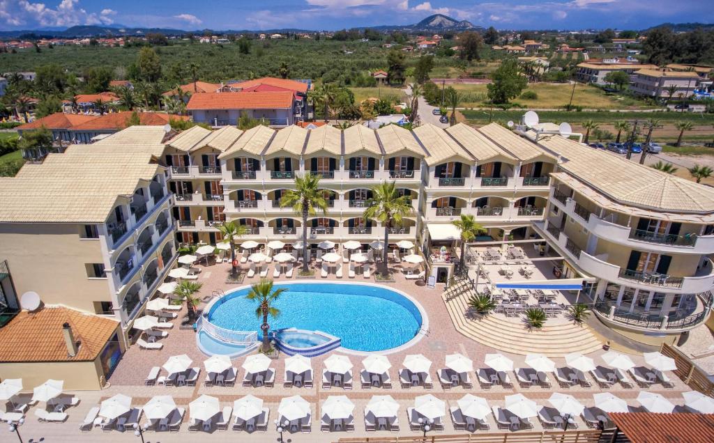 an aerial view of a resort with a swimming pool at Zante Atlantis Hotel in Laganas