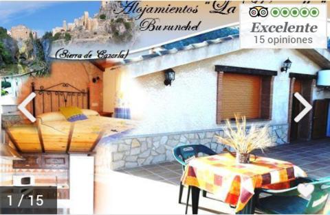 BurunchelにあるAlojamientos Rurales La Higuerilla Sierra de Cazorlaのテーブルとベッドが備わる家のポスター