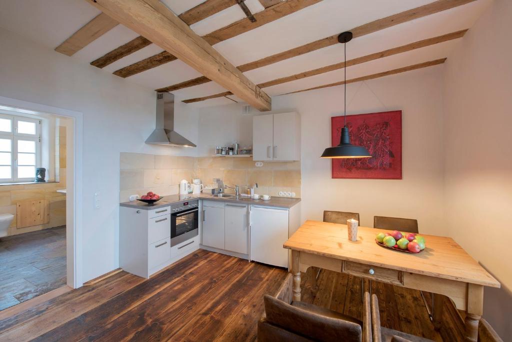 Kuchyň nebo kuchyňský kout v ubytování Burggarten Appartements Neuleiningen