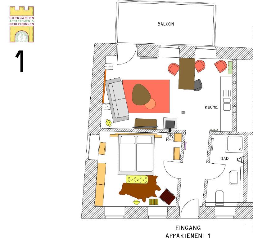 Půdorys ubytování Burggarten Appartements Neuleiningen