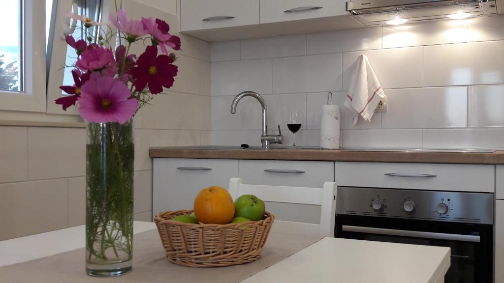 Kuchyň nebo kuchyňský kout v ubytování Apartman s pogledom