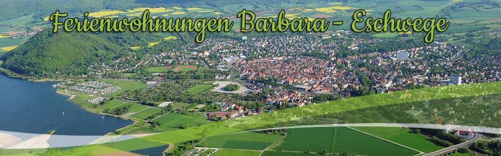 an aerial view of a town on a lake at Ferienwohnung Barbara in Eschwege