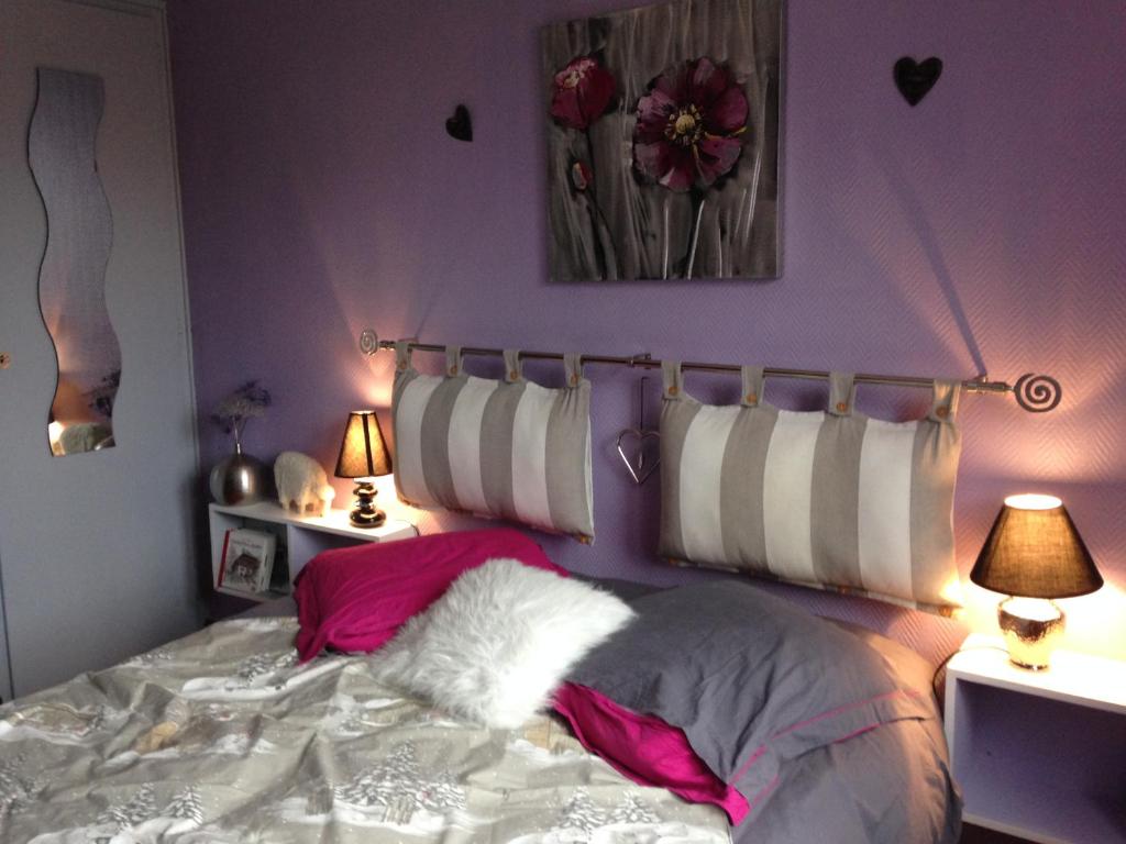 トーヌにあるAppartement Le Frèneのベッドルーム1室(白とピンクの枕が備わるベッド1台付)