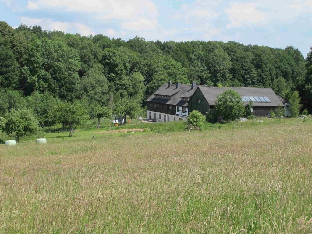 une grande maison au milieu d'un champ dans l'établissement Ferienhaus Sohrmühle, à Niederbrobritzsch