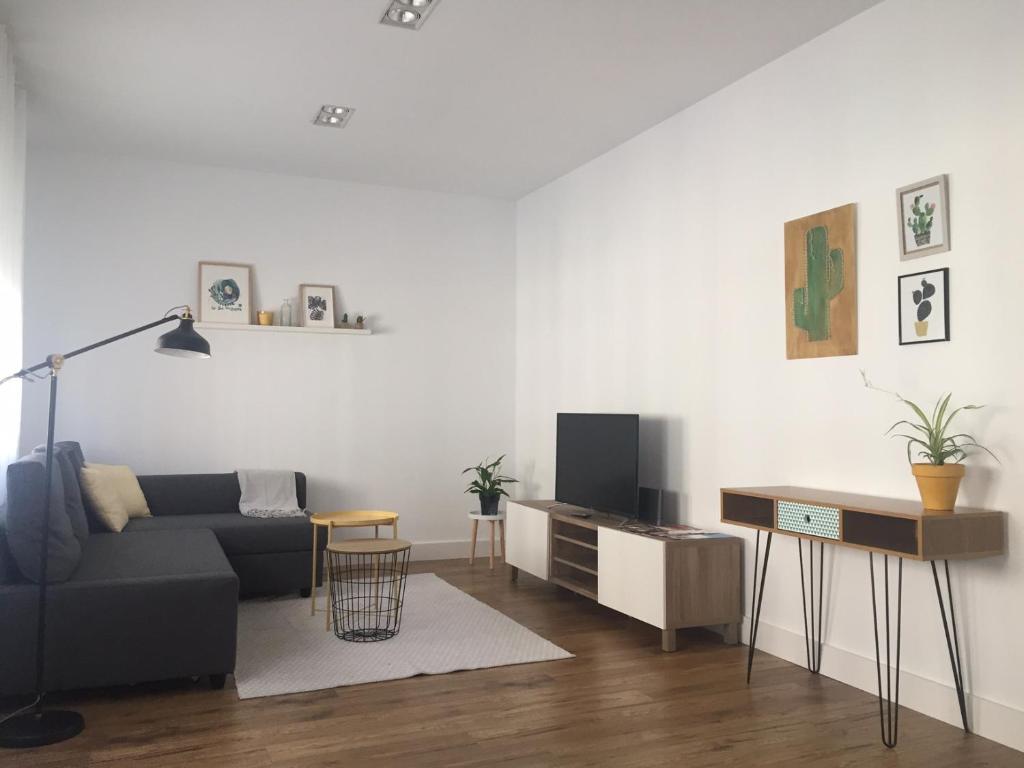 a living room with a couch and a tv at G&D Vivienda Turística in Logroño