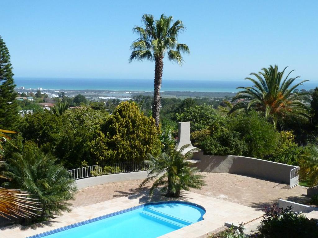 a swimming pool in a yard with a palm tree at Agape Apartments in Somerset West