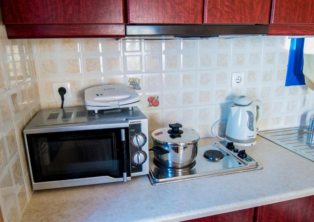 Kuchyň nebo kuchyňský kout v ubytování Alkioni Hotel