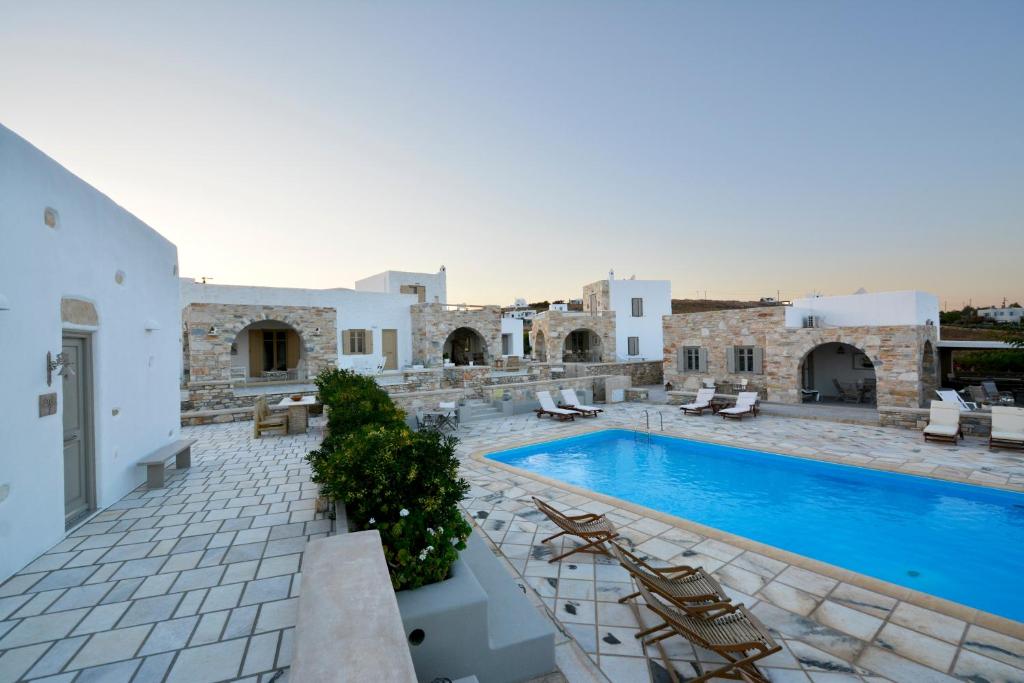 a view of the pool at the villa at Golden Sea Villas in Chrissi Akti
