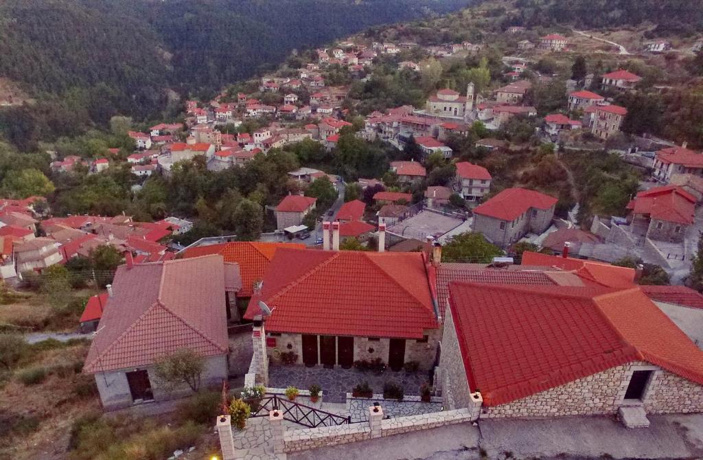 an aerial view of a town with red roofs at Thea Valtessinikou in Valtessiniko