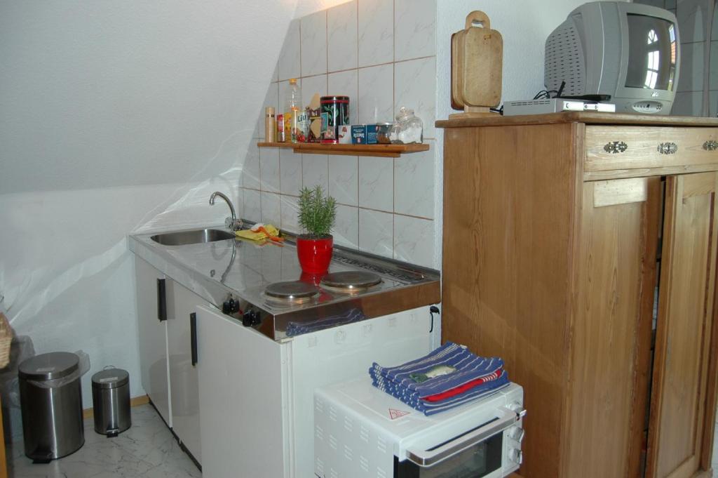 Kuchyň nebo kuchyňský kout v ubytování Ferienwohnung Langenstadt