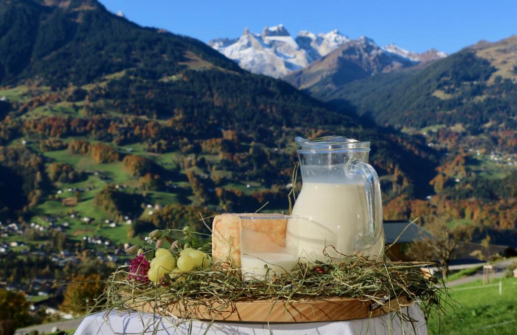 バルトロメベルクにあるFerienwohnung Därflihofの山の中に入ったミルク瓶
