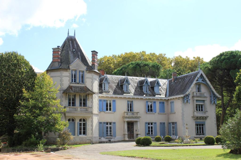 una gran casa blanca con techo negro en Château de Morin en Puch-dʼAgenais