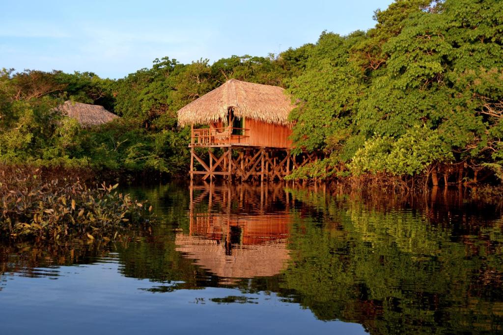 a hut in the middle of a body of water at Juma Amazon Lodge in Autazes