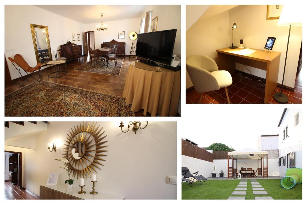 a collage of pictures of a living room and dining room at pdl house garden in Ponta Delgada