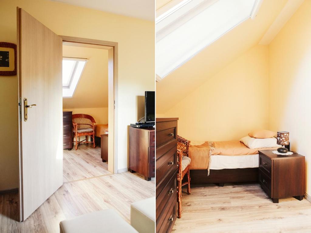 Postel nebo postele na pokoji v ubytování Bednarzówka