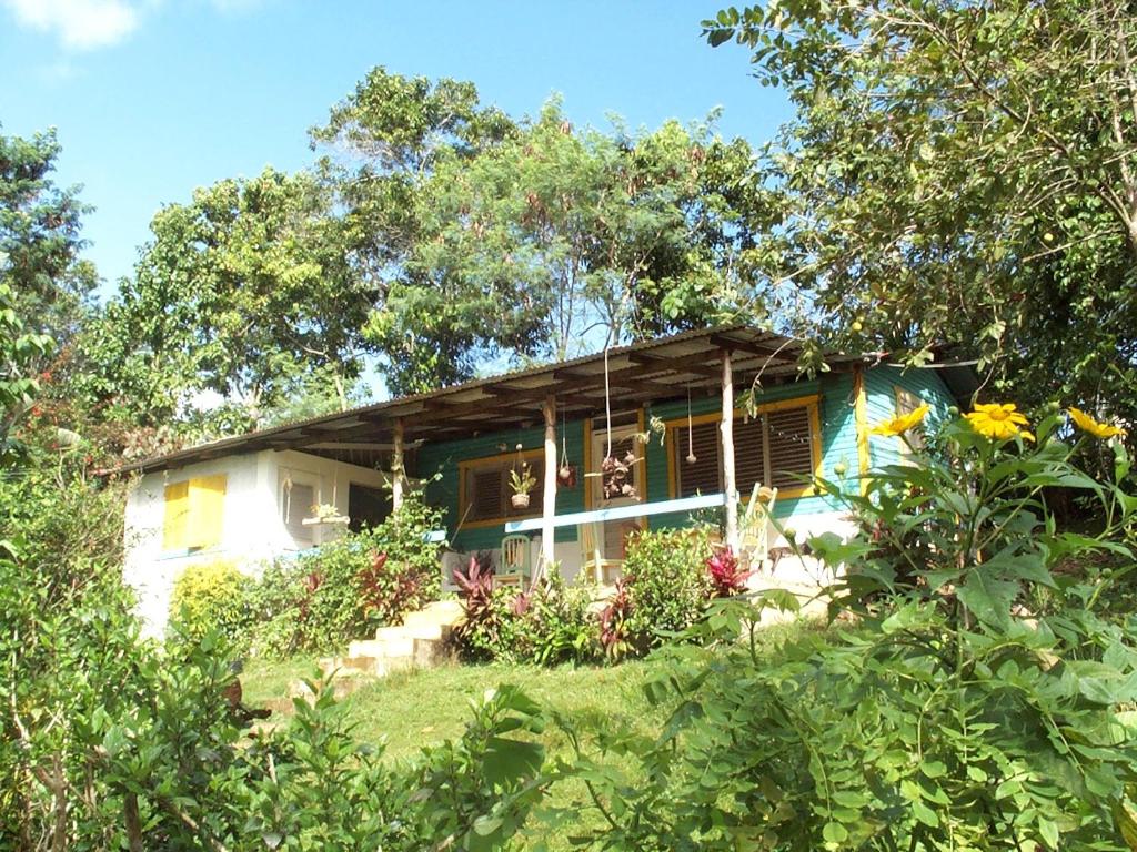 una pequeña casa en medio de un jardín en Ecotopía Park en El Hoyo del Cacao