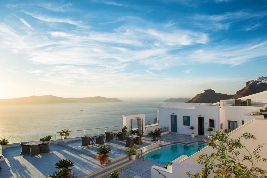 a view of the ocean from a villa at Anteliz Suites in Fira