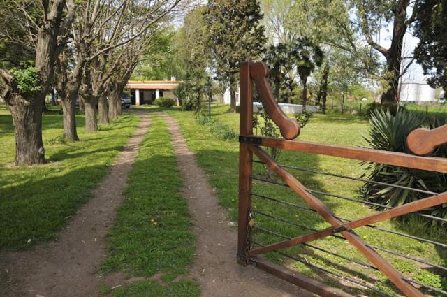 a gate in a field with a dirt road at Casa De Campo La Huella in San Andrés de Giles