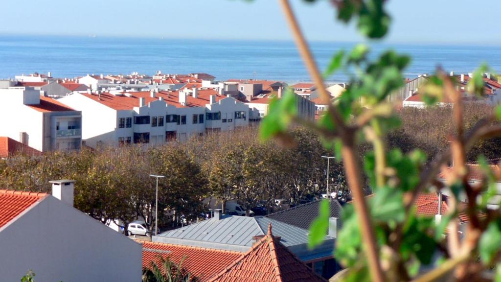 a view of a city with houses and the ocean at Panorama Penthouse in Espinho
