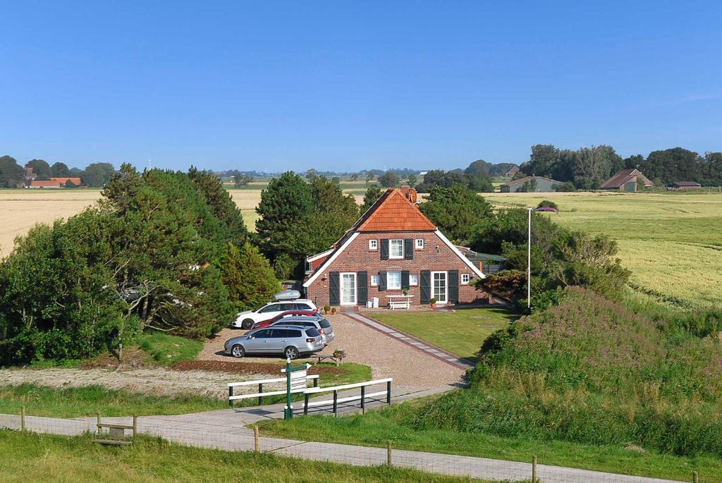 a house with cars parked in front of it at Landhaus Meer in Neuharlingersiel