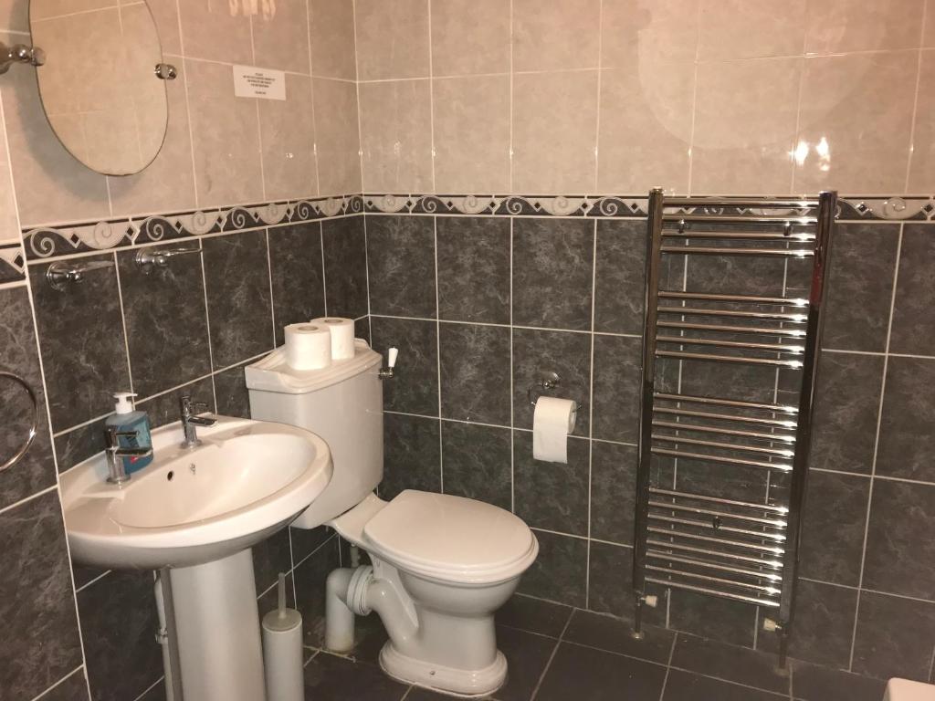 ein Bad mit einem WC und einem Waschbecken in der Unterkunft The Coach House at The Bull Inn in Milton Keynes