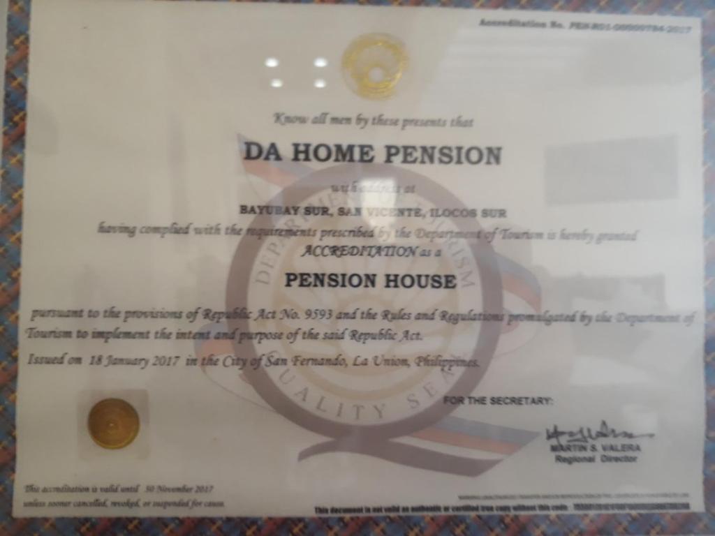 Certifikát, hodnocení, plakát nebo jiný dokument vystavený v ubytování DaHome Pension