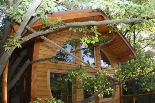 a tree house in the middle of a forest at Les Cabanes en Provence in Entrechaux