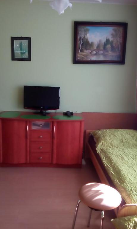 Televízia a/alebo spoločenská miestnosť v ubytovaní Biały Domek (blisko tężni)