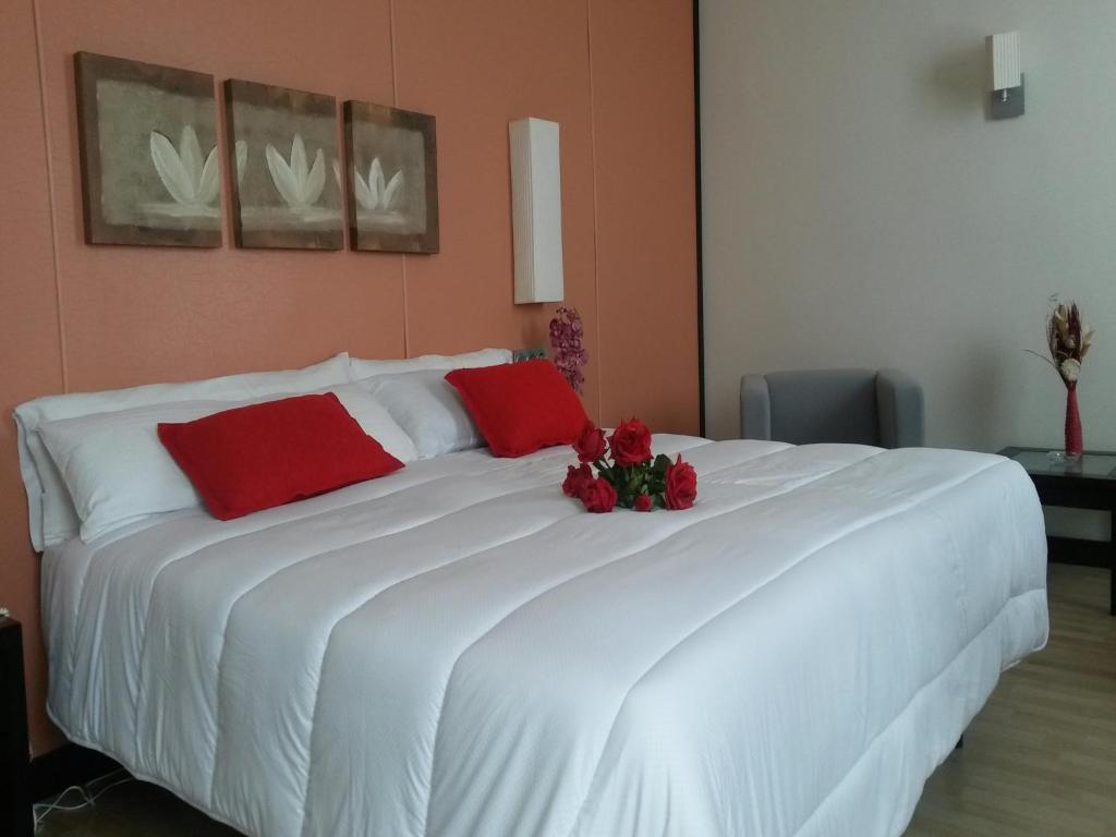 a white bed with white pillows in a room at Hotel Emperatriz in Ocaña