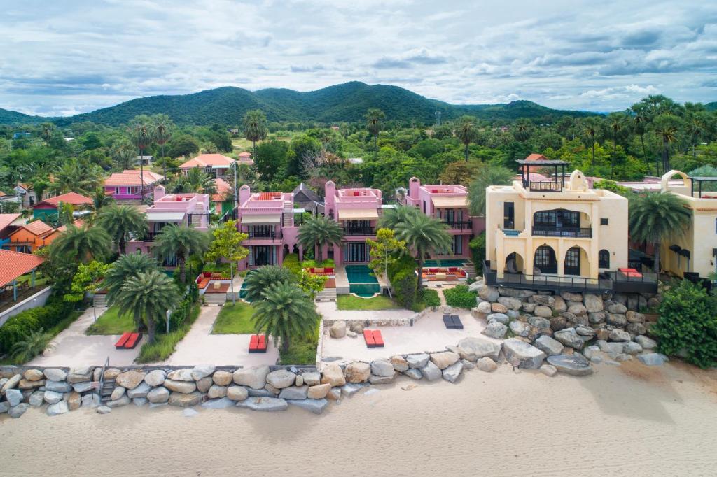 an aerial view of a house on the beach at Villa Maroc Resort in Pran Buri